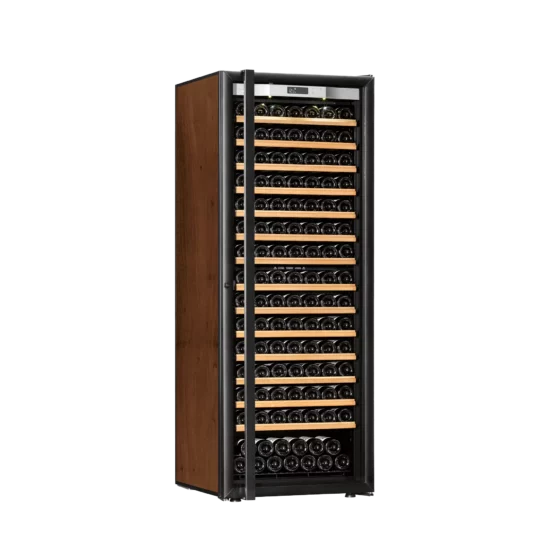 Design wine fridge big capacity free-standing tobacco with handle and black glass door