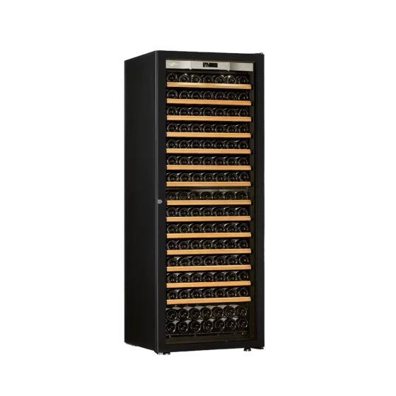 Design wine fridge big capacity free-standing black with handle and black glass door