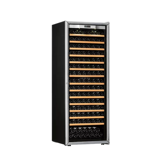 Design wine fridge big capacity free-standing black with silver glass door