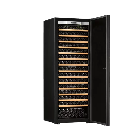 Design wine fridge big capacity free-standing black with black glass door