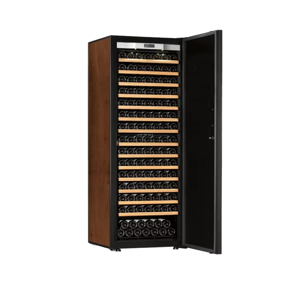 Design wine fridge big capacity free-standing tobacco with black glass door