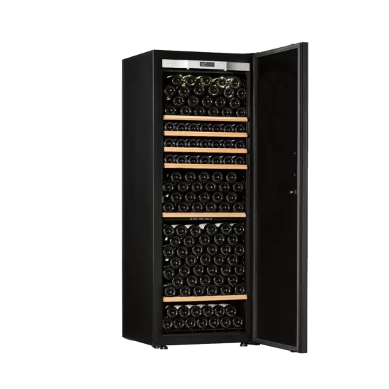 Design wine cellar big capacity free-standing black with handle and solid door