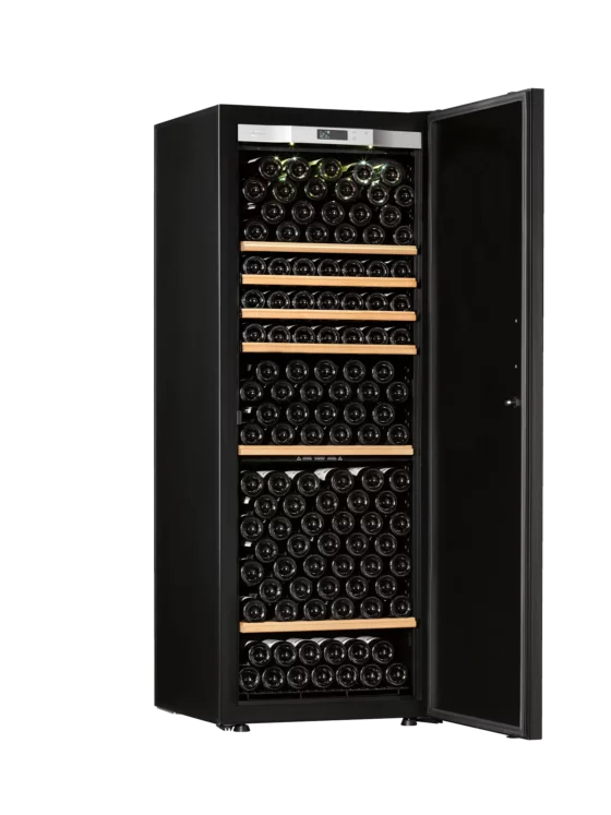 Design wine cellar big capacity free-standing black with handle and solid door