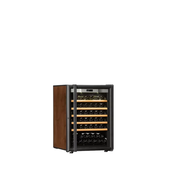 Design wine cellar small capacity free-standing black and tobacco