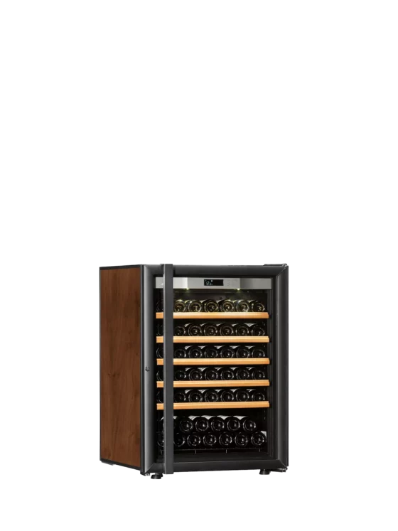 Design wine cellar small capacity free-standing black and tobacco