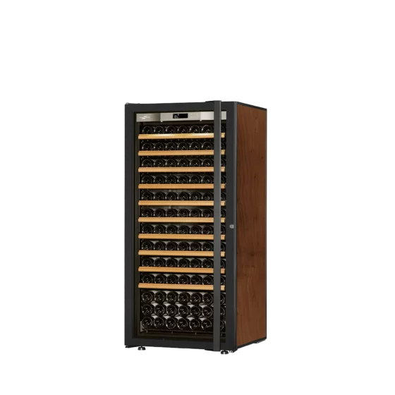 Wine fridge medium capacity black and tabacco with glass door and handle