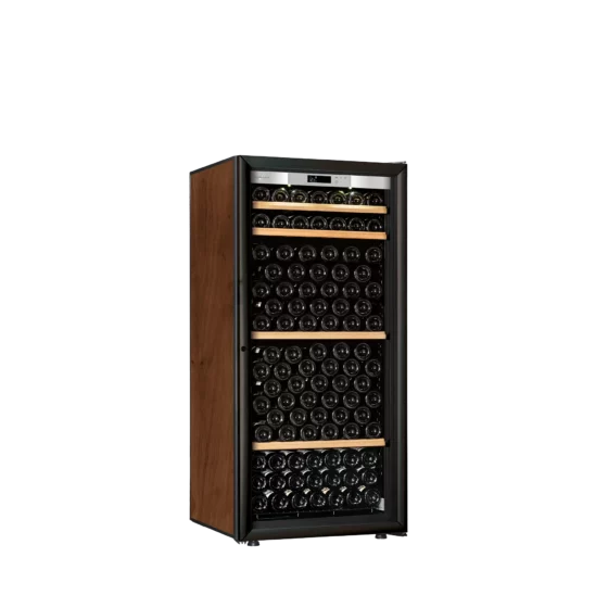 Wine cabinet medium capacity black and tobacco with double glazed door