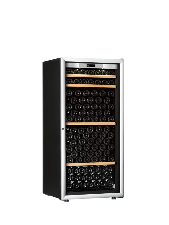 Wine cabinet medium capacity black with silver double glazed door