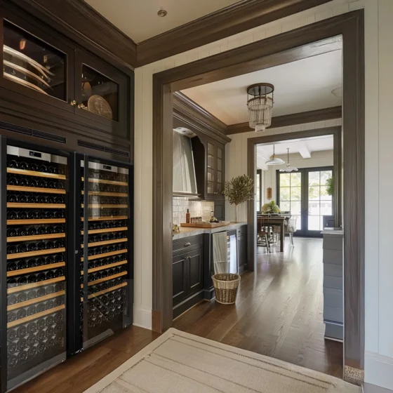 Design wine cellar big capacity with black glass door built in a living room