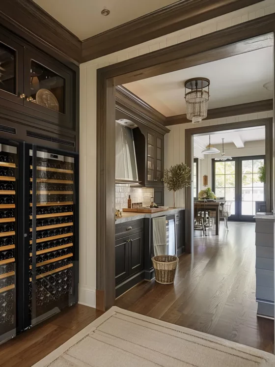 Design wine cellar big capacity with black glass door built in a living room