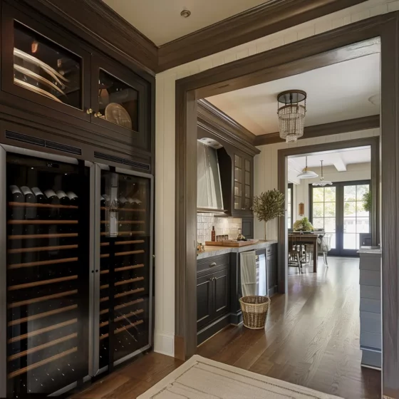 Design wine cellar big capacity with black glass door built in a living room