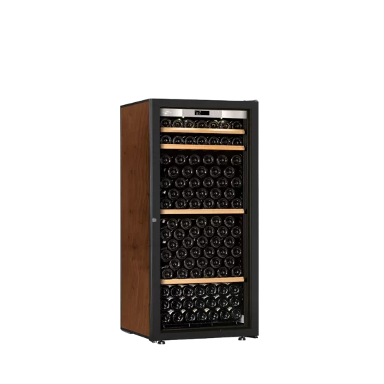 Wine cabinet black and tobacco, black framed glass door with integretad light