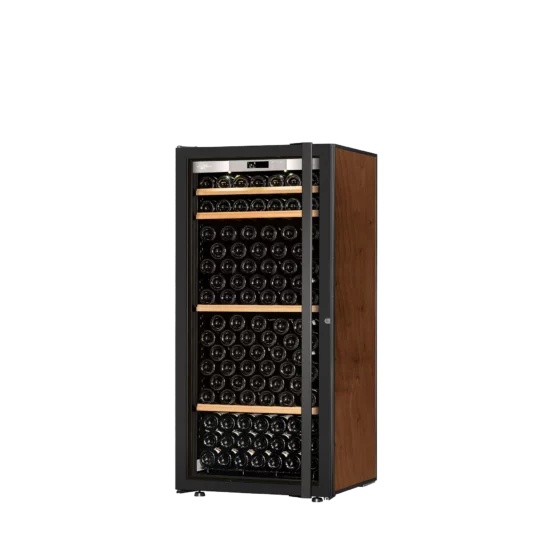 Wine cabinet black and tobacco, black framed glass door with integretad light and handle