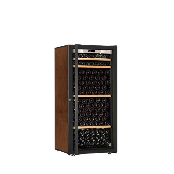 Wine cabinet black and tobacco, black framed glass door with integretad light and handle