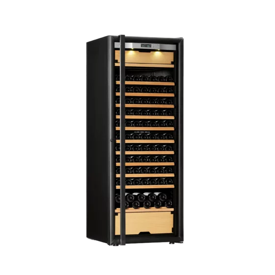 Wine cellar black with integretad light and double glazed door with handle