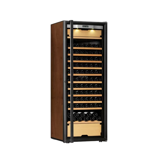 Wine cellar black and tobacco with integretad light, large size with double glazed door with handle