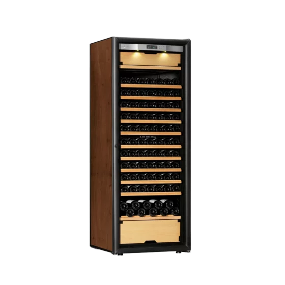 Wine cellar black and tobacco with integretad light and double glazed door with handle