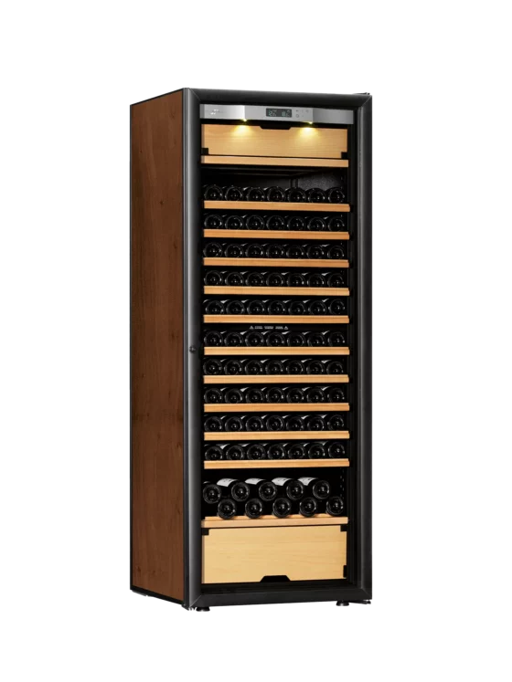 Wine cellar black and tobacco with integretad light and double glazed door with handle