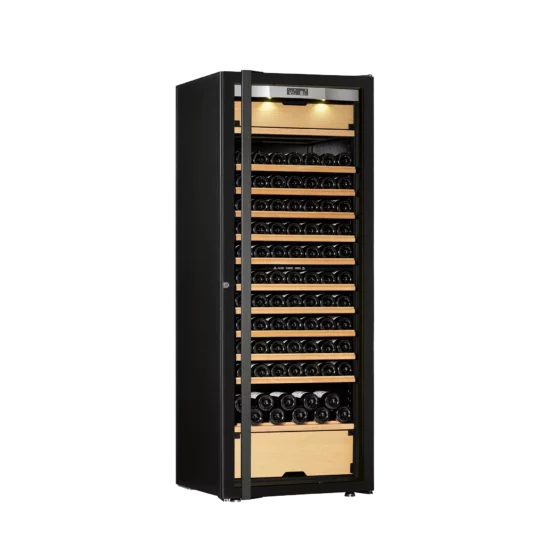 Wine cellar black with integretad light, large size with double glazed door with handle