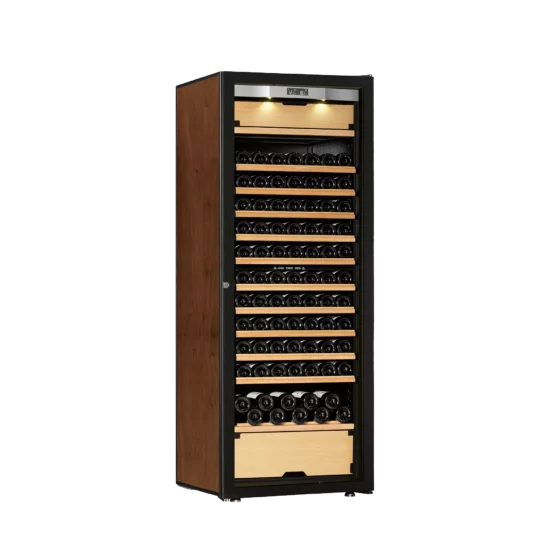 Wine cellar black and tobacco with integrated light and temperature display. High capacity with 3 independent temperature zones