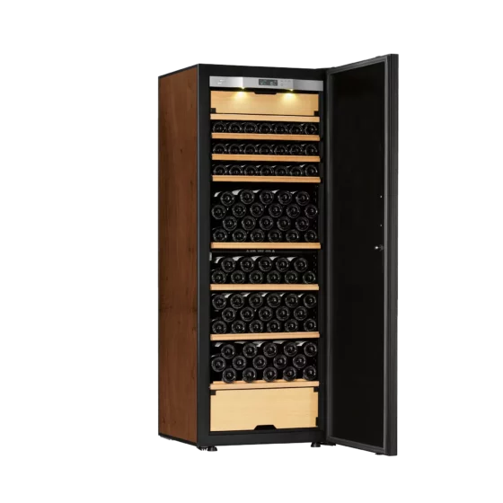 Design wine cabinet with three independent zones for aging, tempering and refreshing the wines. High capacity and freestanding design