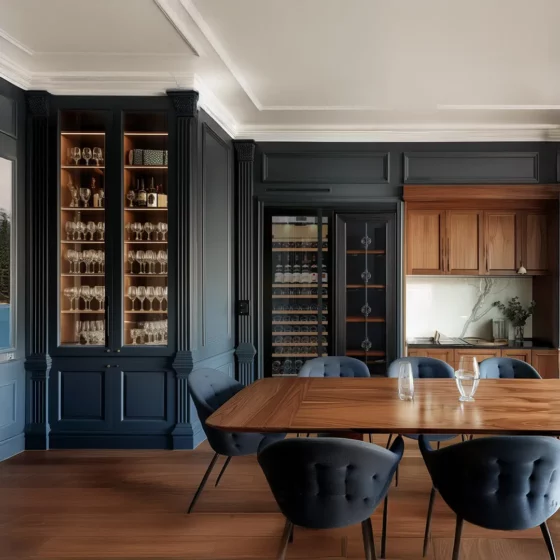 Design wine cellar black built into living room