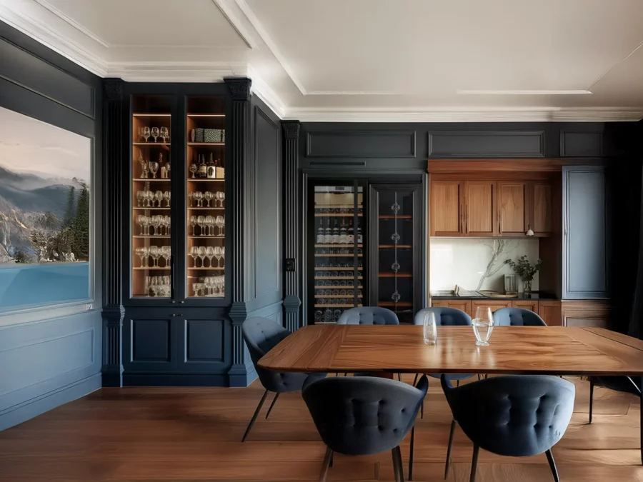 Design wine cellar black built into living room