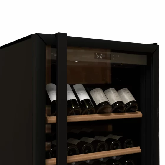 Design wine cellar black with integrated lights and temperature control